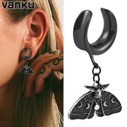 Vanku 2PCS Trendy Dangle Moth Saddle Ear Plugs Piercing Body Jewelry Stainless Steel Ear Gauges Tunnels Stretchers