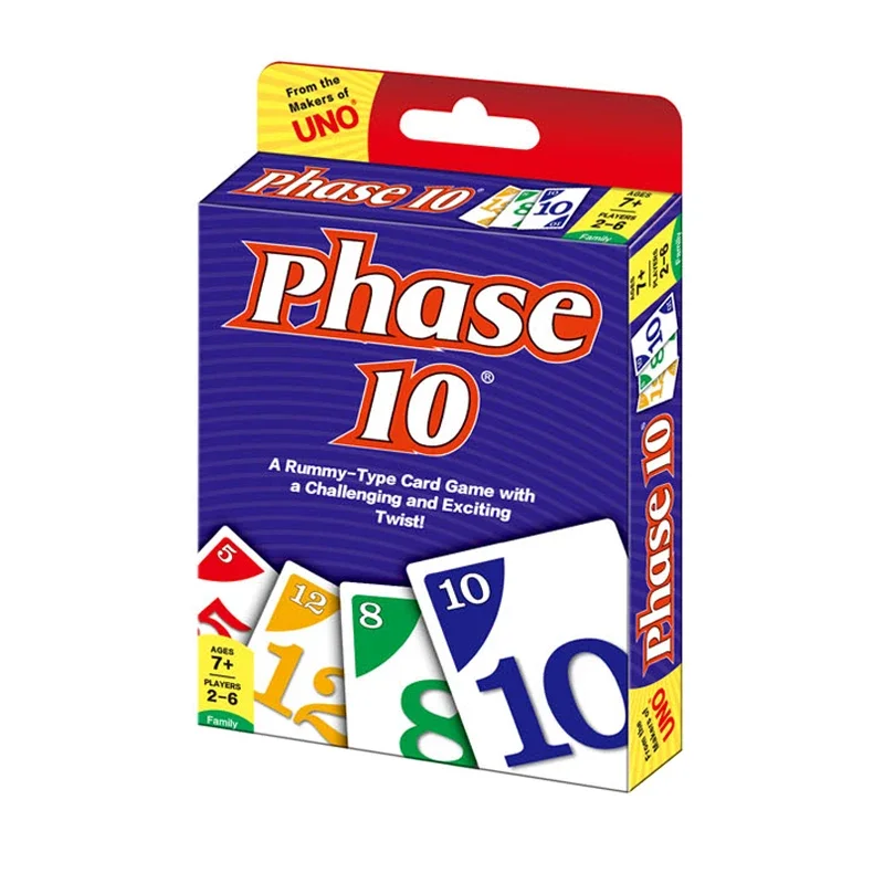 Mattel Games UNO Phase 10 Card Game for Family Night Featuring Tv Show Themed Graphics and a Special Rule for 2-10 Players