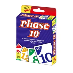 Mattel Games UNO Phase 10 Card Game for Family Night Featuring Tv Show Themed Graphics and a Special Rule for 2-10 Players