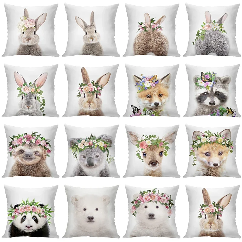 Cute Velvet  Decorative Pillow Case 45X45 Cushion Covers Home Throw Pillows Flower PillowCase Rabbit Sofa Animal Cushion Cover