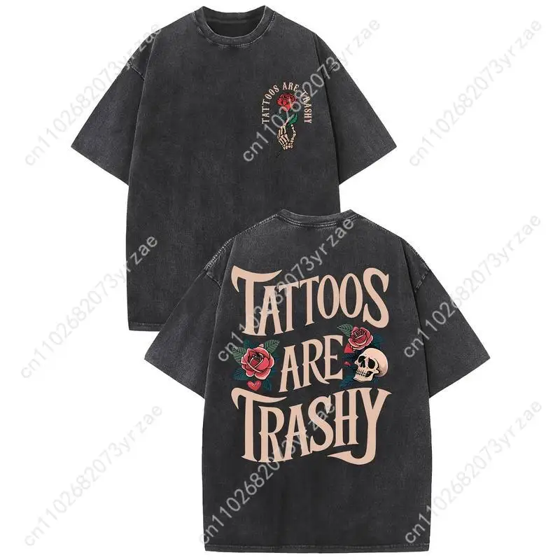 เสื้อยืดลายสักสไตล์เรโทรเท่ๆ สำหรับผู้ชายและผู้หญิง เสื้อยืดวินเทจคุณภาพสูง ผ้าฝ้าย แขนสั้น แฟชั่น เสื้อยืดเนื้อนุ่ม ระบายอากาศได้ดี