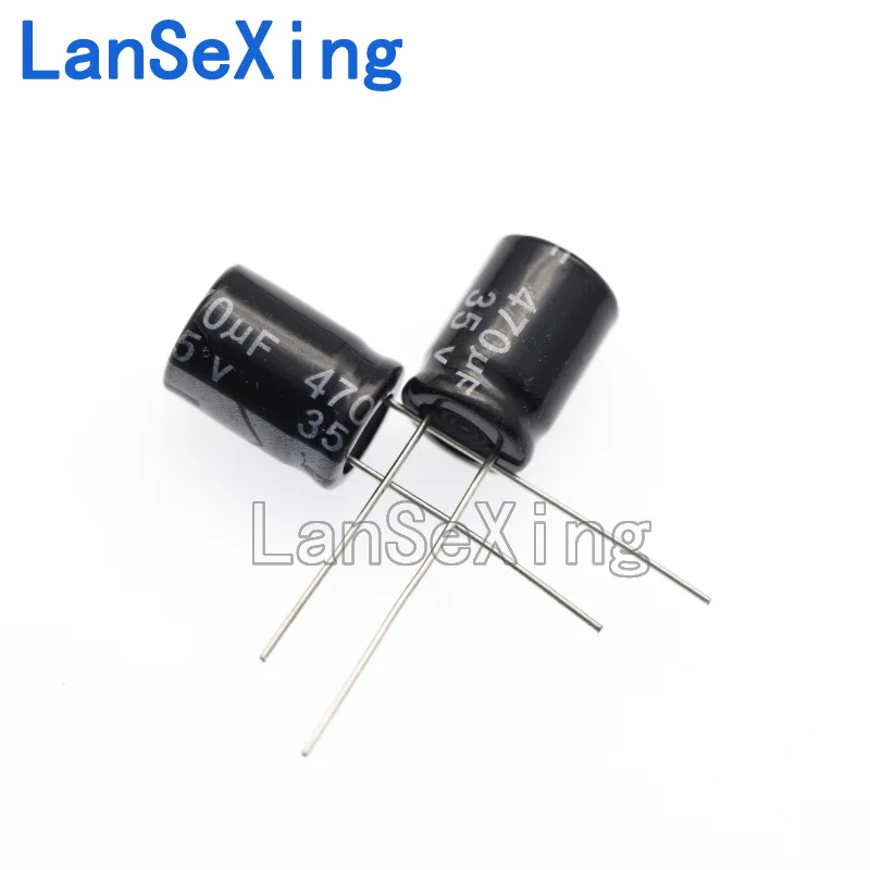 Capacitor eletrolítico de alumínio inline, volume componente, 10x13, 10x17mm, 35V470UF