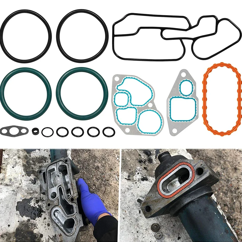 Kit de juntas de montaje de enfriador de aceite Chuang Qian para Navistar e International 1993-1997 DT466E 1823182 C95, 1823182 C94