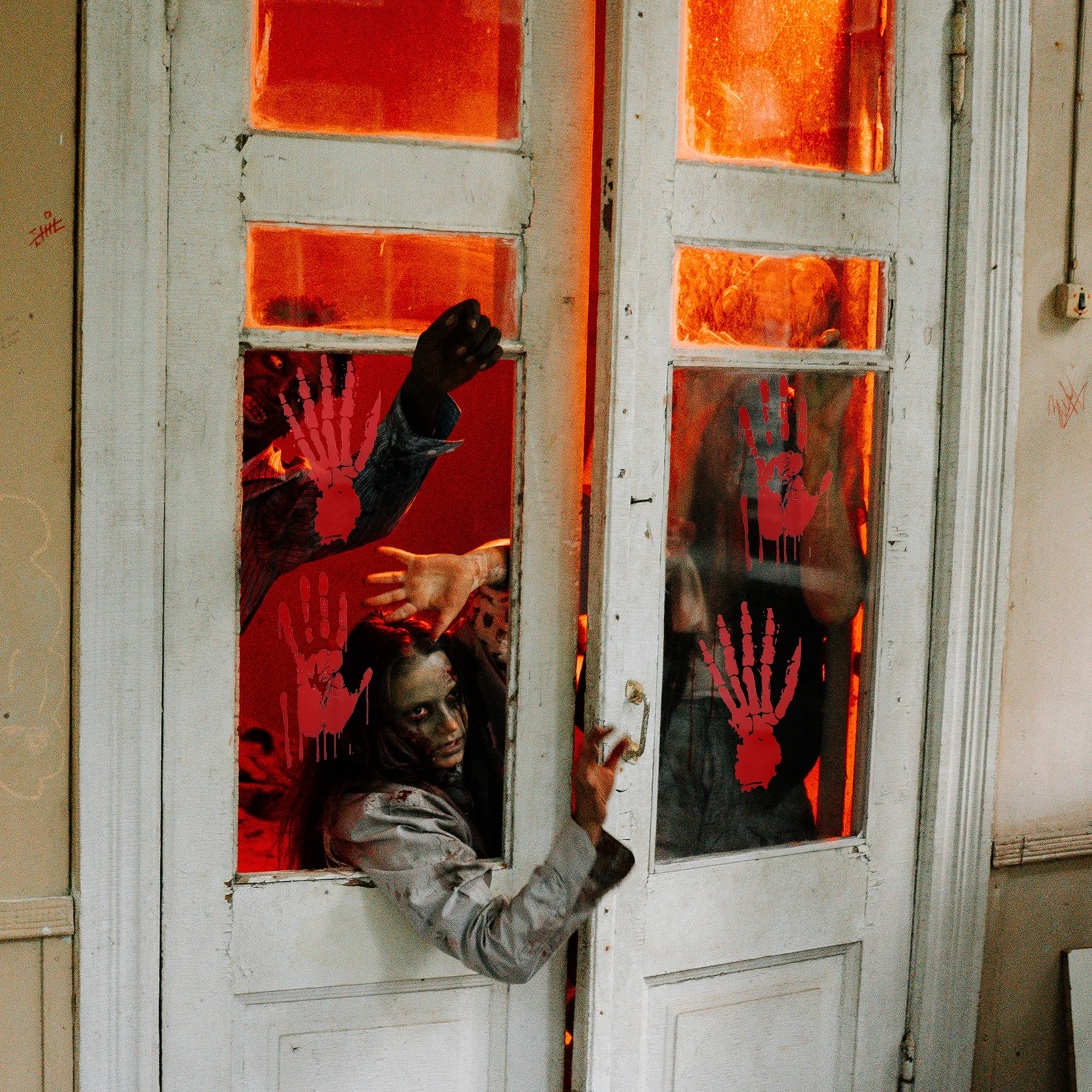 

2 Rolls Halloween Blood Handprint Glass Sticker Horror Window Decoration Blood Footprint Window Sticker Halloween Party Supplies