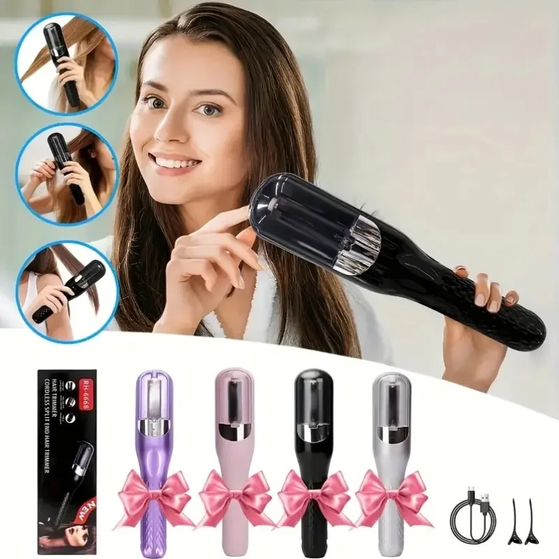 Recortador de pelo dividido inalámbrico recargable, elimina el cabello dañado, repara el cuidado del cabello, regalo del Día de San Valentín para niñas
