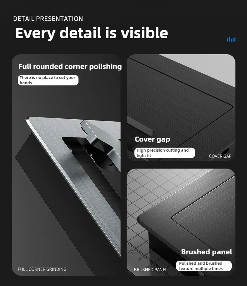 1 Stück rechteckige Kabeldurchführung aus Aluminiumlegierung für Schreibtische, Kabellochabdeckung, Kabelauslassöffnung, Oberflächenmontage, Tischkabelloch, Möbelbeschlag – Detail 9