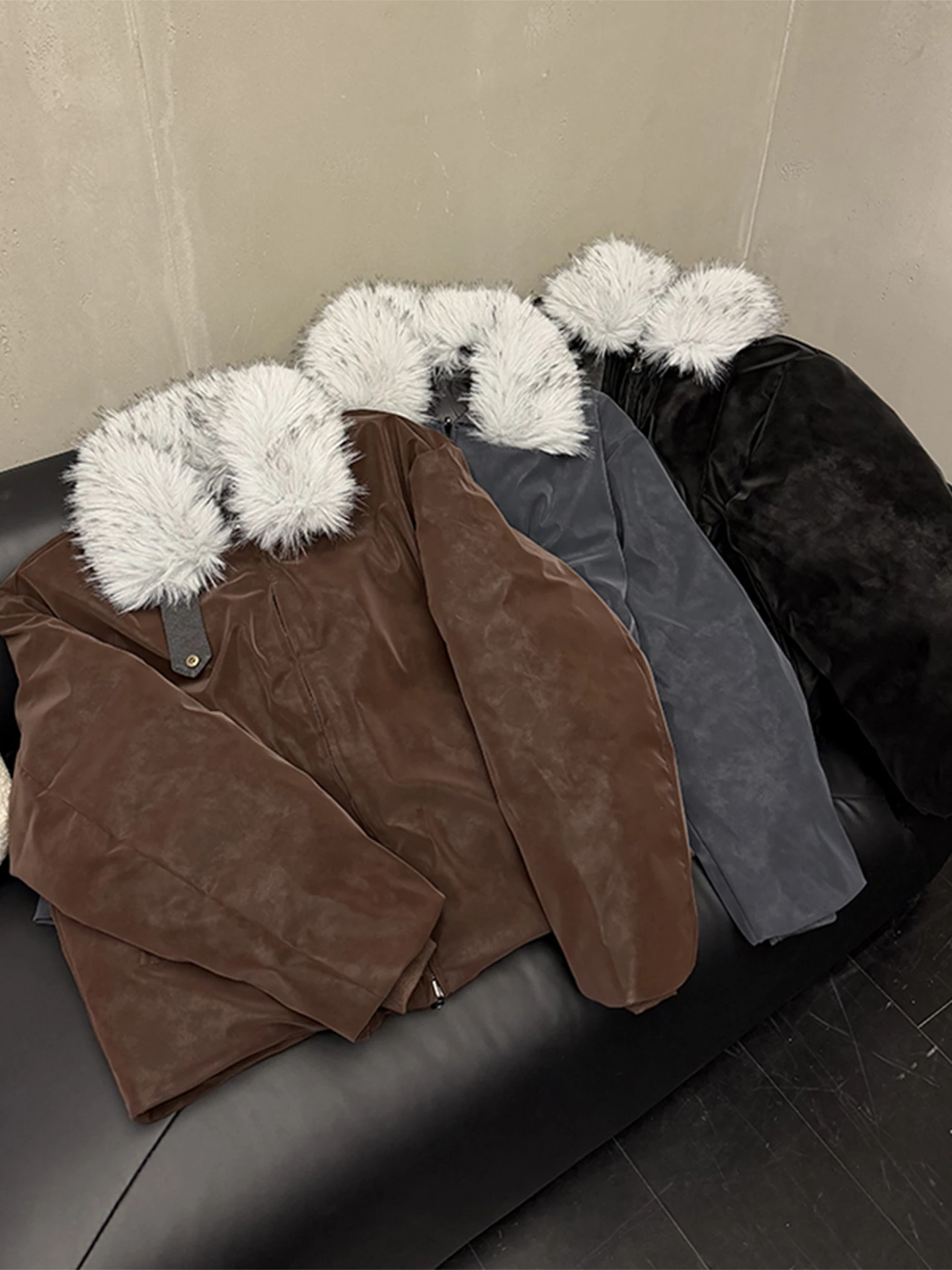 

High Quali Suede Thiened Winter Jaet Men's Cotton Coat with Large Fur Collar Double-Sided Wear Casual Outerwear