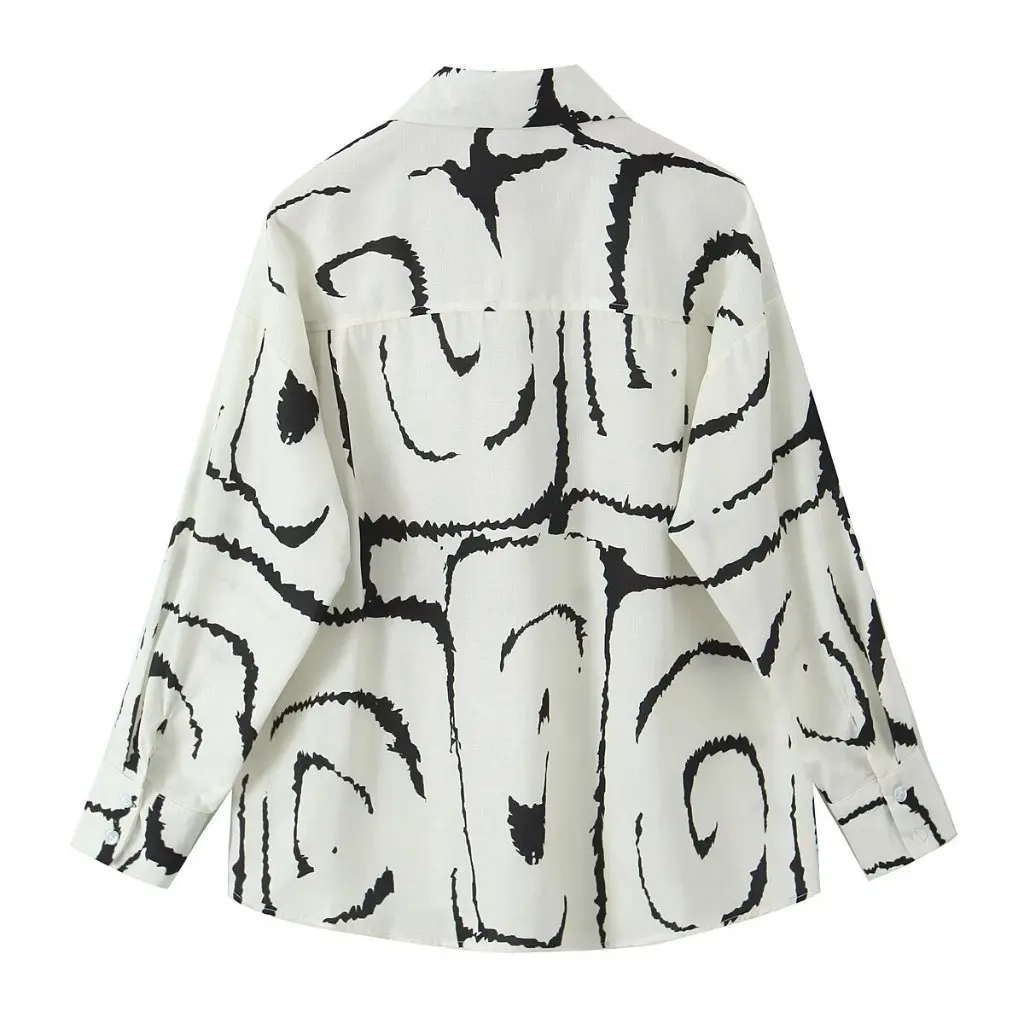 

Зимняя рубашка с длинными рукавами и геометрическим принтом, широкие брюки с эластичной резинкой на талии, женский модный комплект в европейском стиле