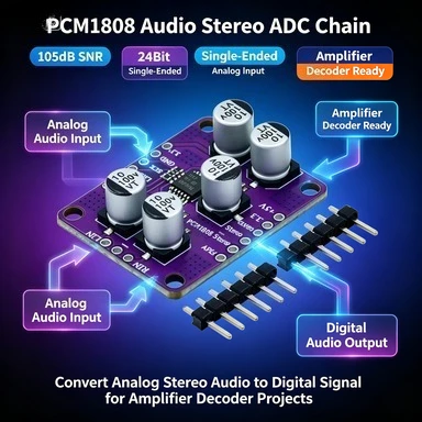 Caspian store 5Pcs PCM1808 Audio Stereo ADC, 105dB SNR 24Bit Single-Ended Analog Input Module for Amplifier Decoder Board