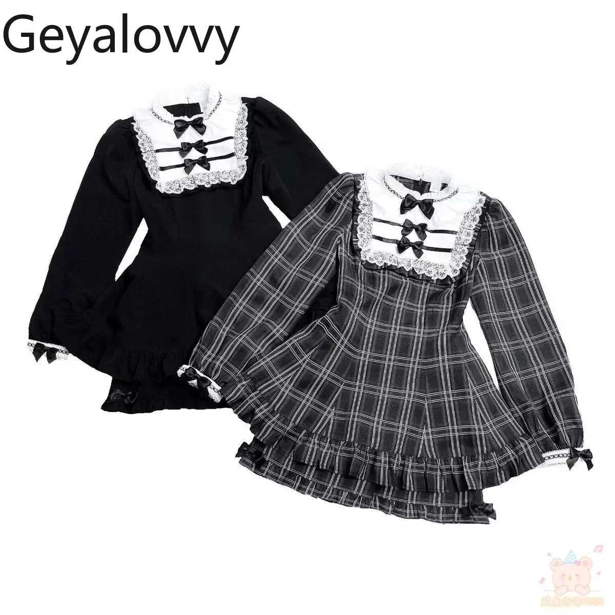 

2026 Новый костюм SC с бантом в стиле Лолиты, милое милое утягивающее платье с длинными рукавами и высокой талией для похудения, комплект из двух предметов