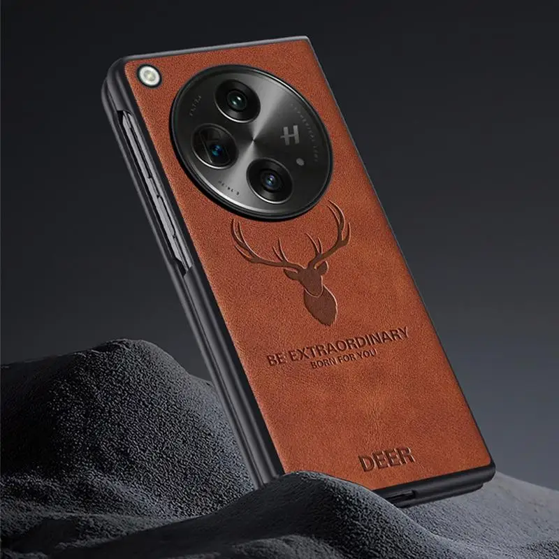 

3D Cartoon Elk Deer Head Shockproof Leather Phone Case For OPPO Find N3 5G Hard PC Bumper Flip Cover For Oppo Find N3 5G Fundas