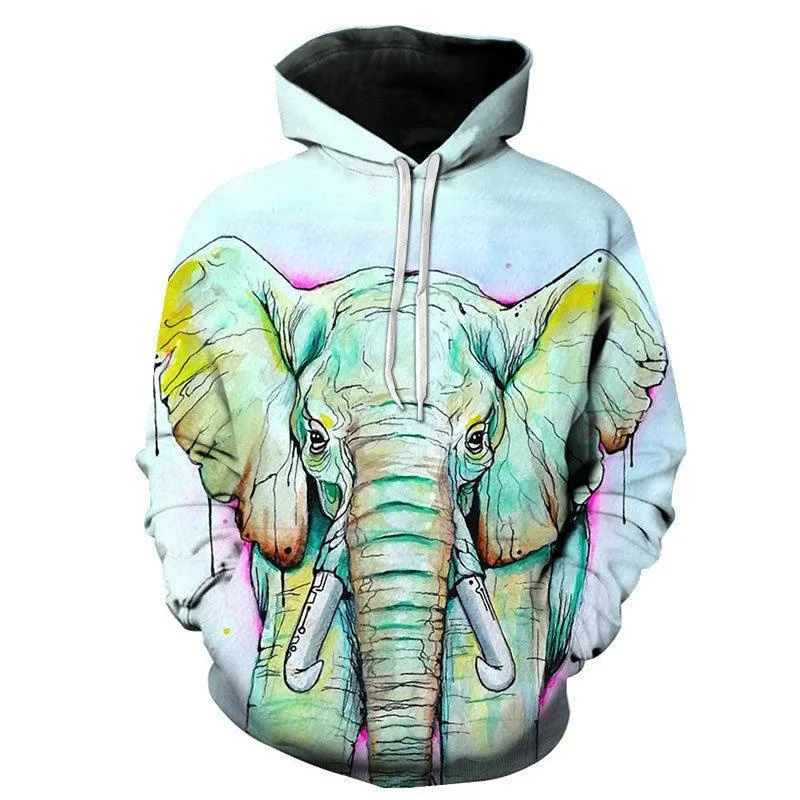 Sudaderas con capucha con patrón de elefante de pintura al óleo, moda de primavera, manga larga, animales lindos, sudadera con estampado 3D, jerséis sueltos de calle de tendencia