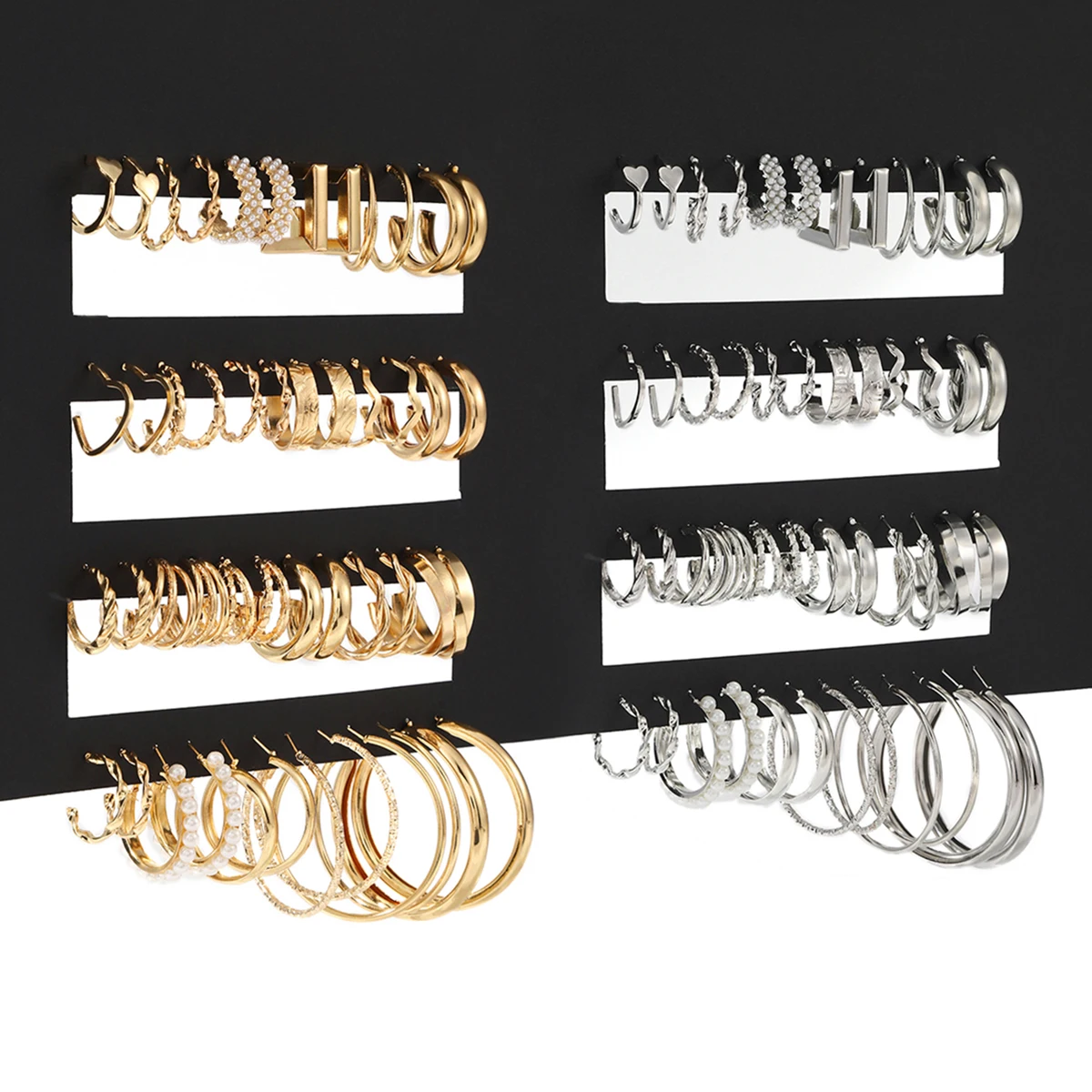 48Pcs Fashion Creative Smooth Big Round Hoop Earring Vintage Aesthetic Imitation Pearl Earrings Women\'s Charm Daily Life Jewelry