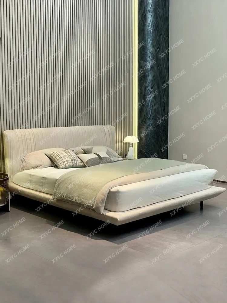 

L Shell bed, minimalist suspended structure, frosted fabric, 1.8 meters, double master bedroom, cream wind and