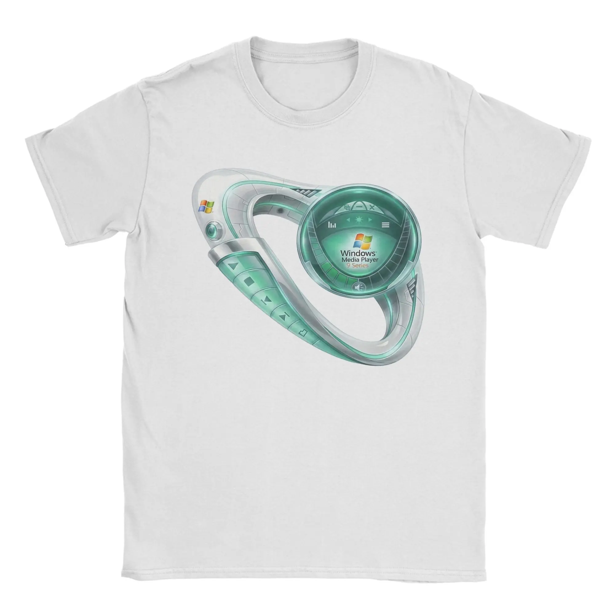 Retro Futurist Y2K MP3 Player Tshirts Men's 100%Cotton Top Tee Novelty Frutiger Aero Round Neck Short Sleeve