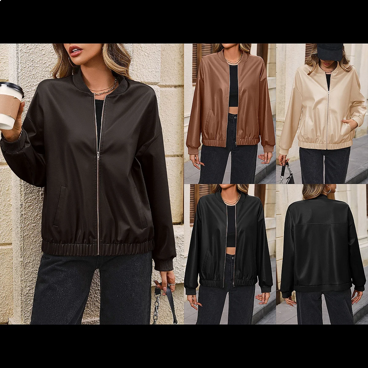 PU Leather Moto Blazer Women Short Sleeve Blazer Tops Casual Coats Motorcycle Outerwear