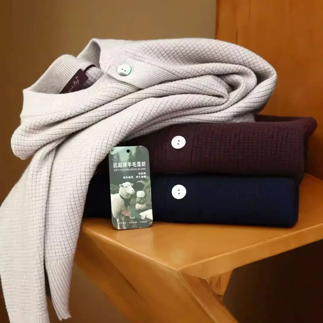 

Italian Vintage Sle Men's Knitted Sweater Woolen Yarn Lazy Sle Henry Collar Warm Long Sve Winter Faion Knitwear