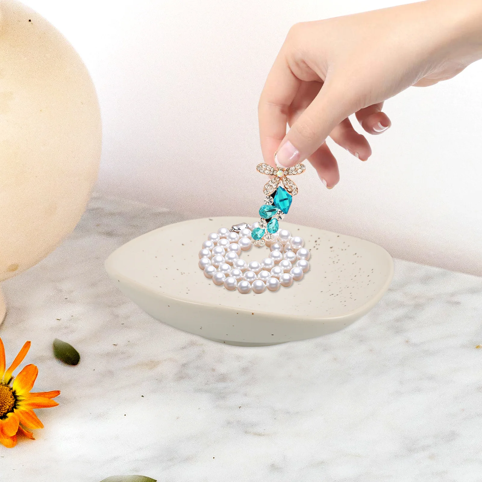 Ceramic Jewelry Dish Tray Luxury Organizer for Rings Necklaces Earrings Key Bowl Nightstand Vanity Entryway Table Decor