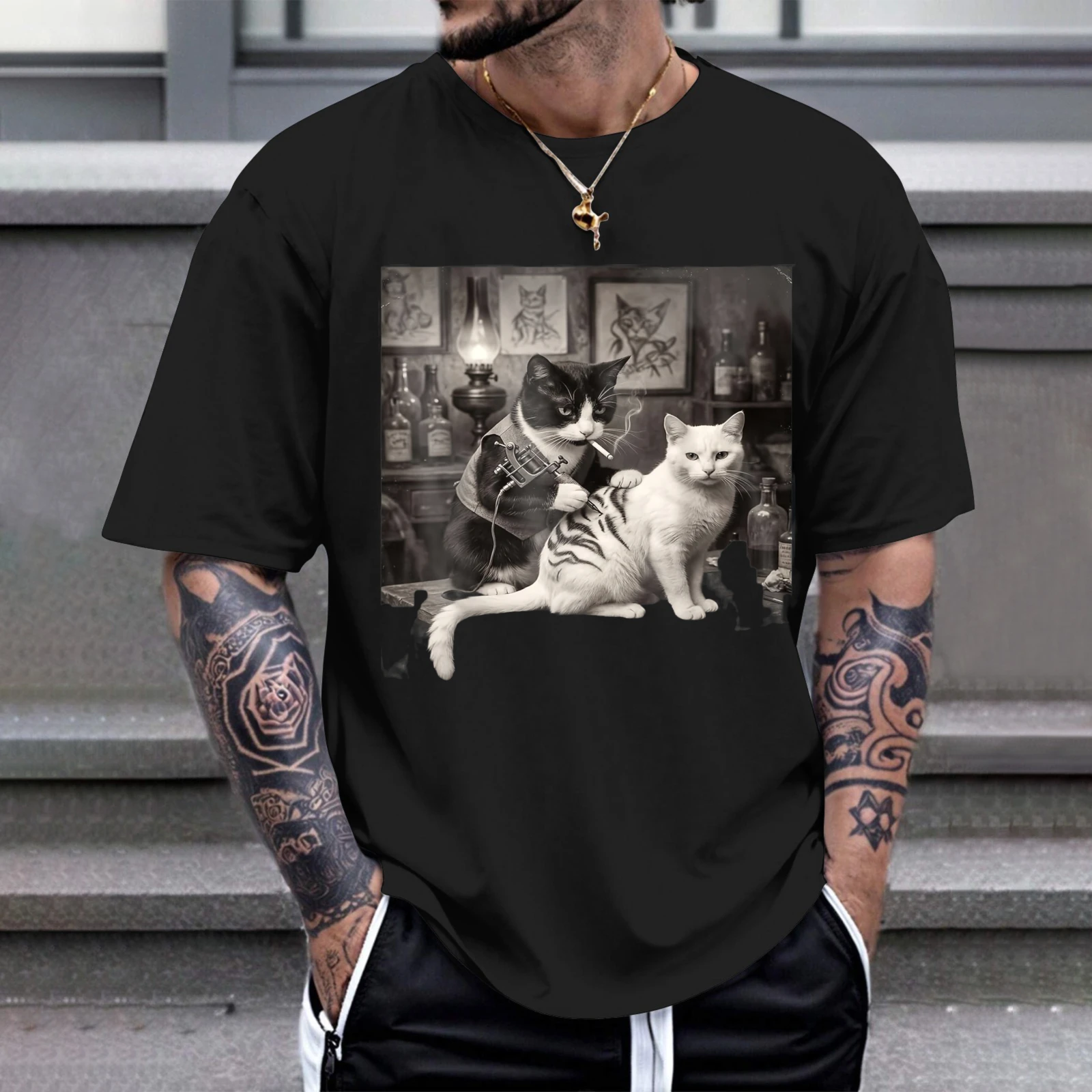 Herren-T-Shirt mit Katzenmotiv, perfekt für Freizeitkleidung, Partys und Karnevalsoutfits