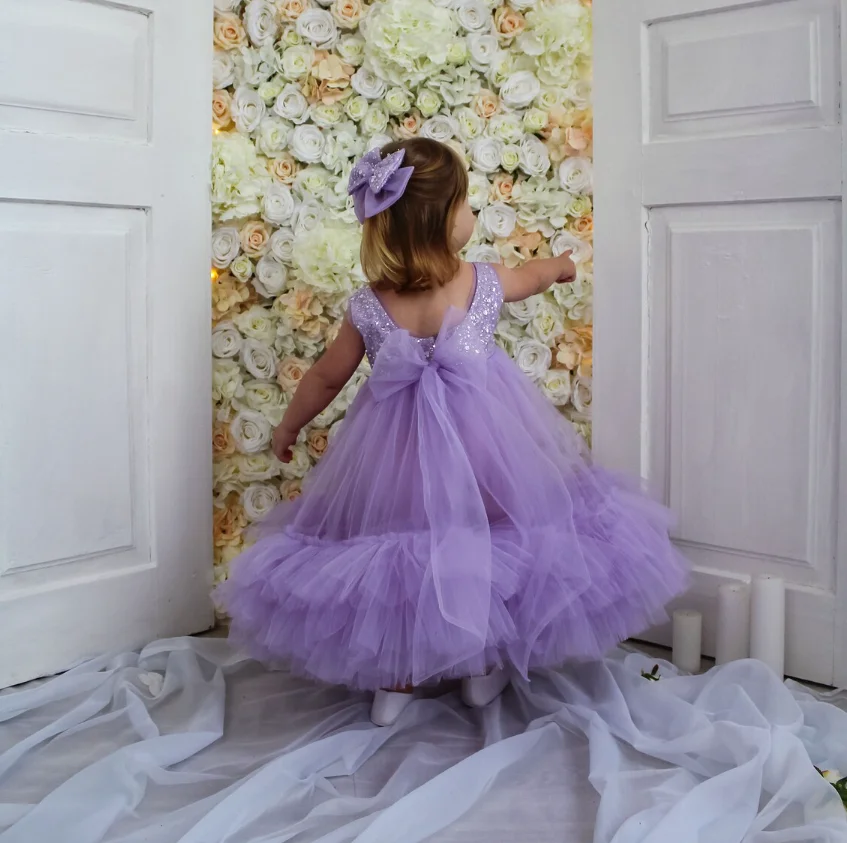 Robe de ixd'Anniversaire à Paillettes pour Petite Fille, Tenue de Gâteau, Bouffante, à Gros Nministériels d, à Fleurs, pour Première Cérémonie, Nouvelle Collection 2024