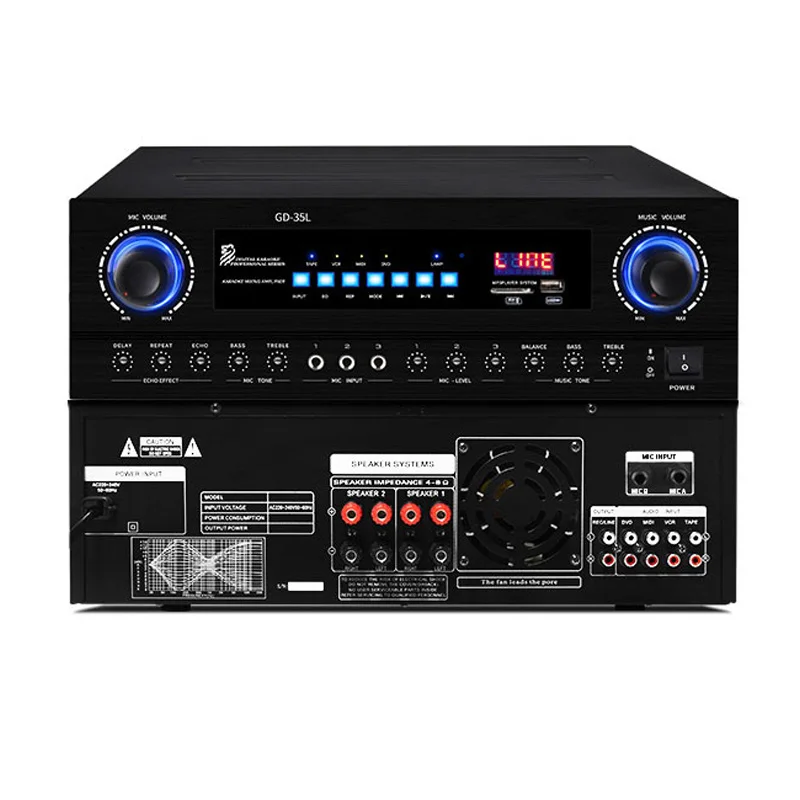 

220 Вт усилитель для караоке 4-16 Ом 4-канальный усилитель с Bluetooth HIFI Bass USB SD воспроизведение эхо-управление для дома КТВ сценическое пение