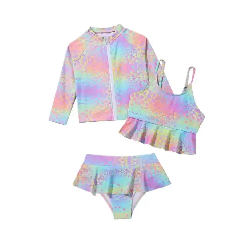 

3-6 Years Children Split Bathing Suits 3pcs Set Children Girls Swimsuit Sun Protection UPF 50+ Long Sleeves Swimwear