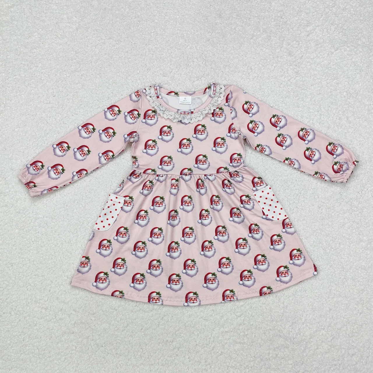 

Wholesale Toddler Knee Length Christmas Santa Pocket Clothing Kids Children Long Sleeves Baby Girl Ruffle Dress Infant Clothes