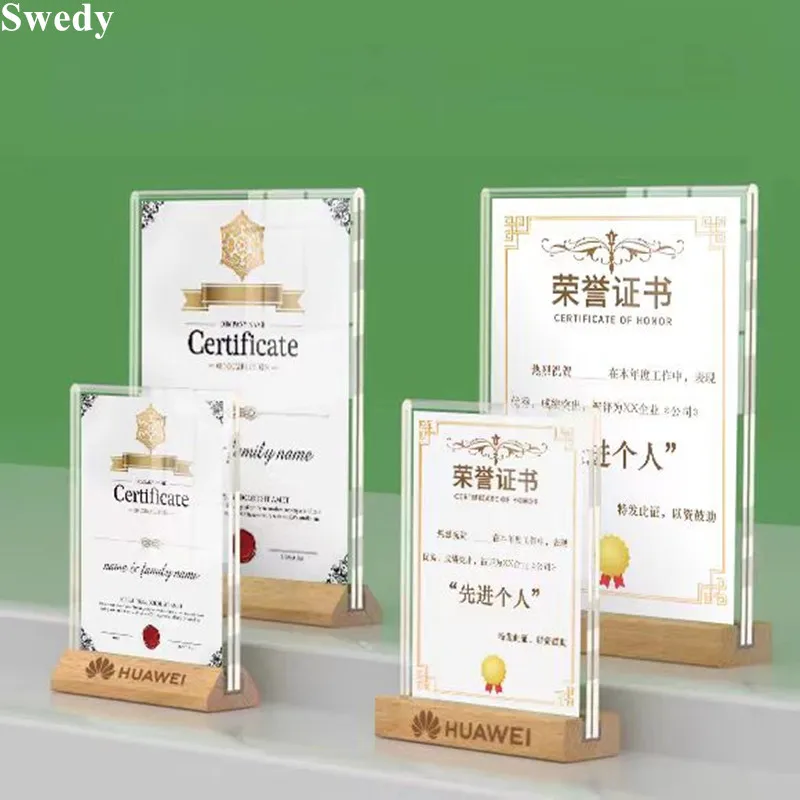 

A4 210x297mm Wood Acrylic Sign Holder 8.5x11 Inch Price Lable Ad Post Frame Wedding Table Number Menu Paper Holder Display Stand