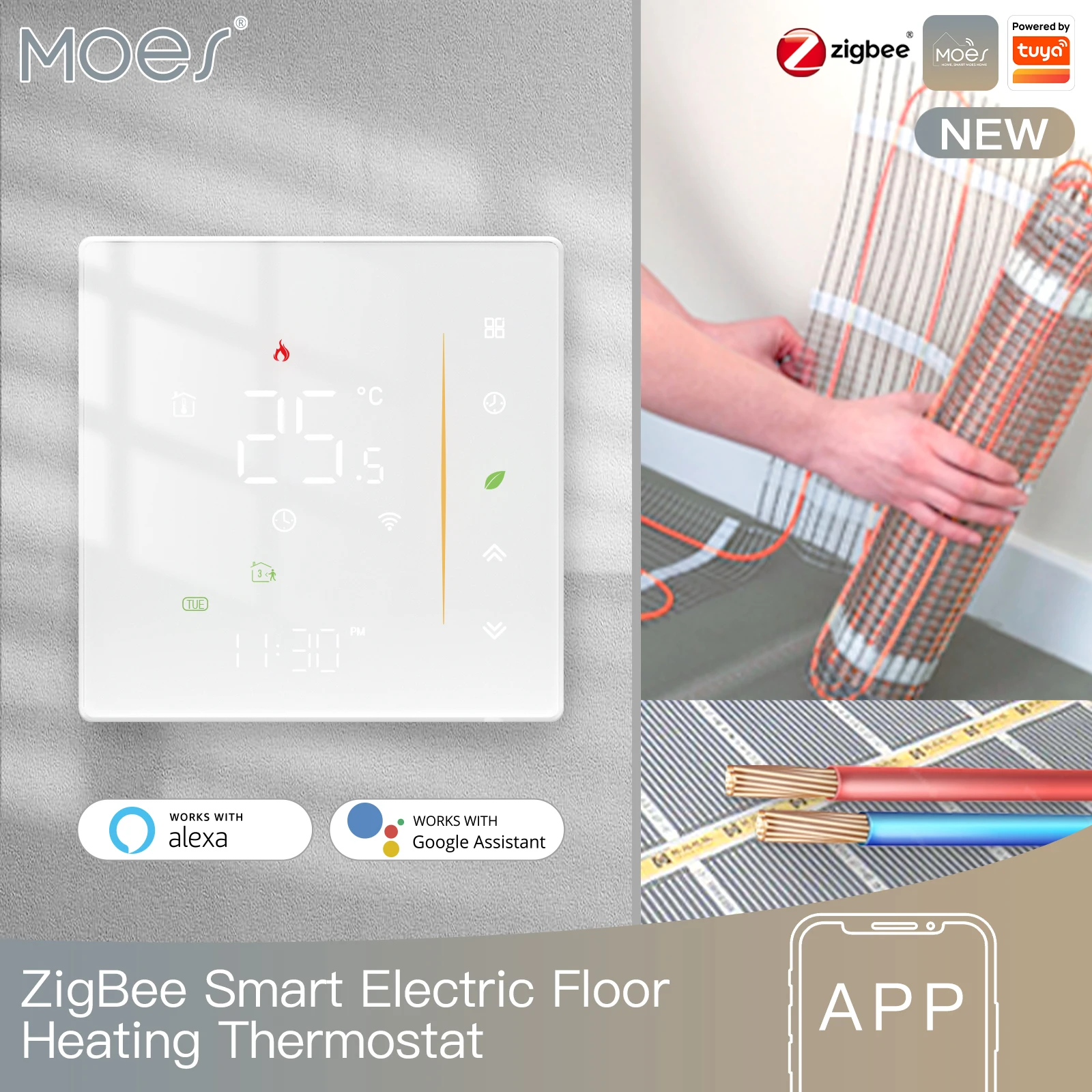 MOES Wasser/Elektrische Fußbodenheizung Thermostat Zigbee Wasser Gas Kessel Temperaturregelung Tuya/Smart APP Alexa Google Stimme