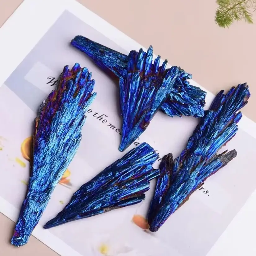 Abrazadera de cristal de pluma azul Natural, piedra de cuarzo turmalina, piedra energética Irregular, racimo de cristal de llama azul, espécimen Mineral