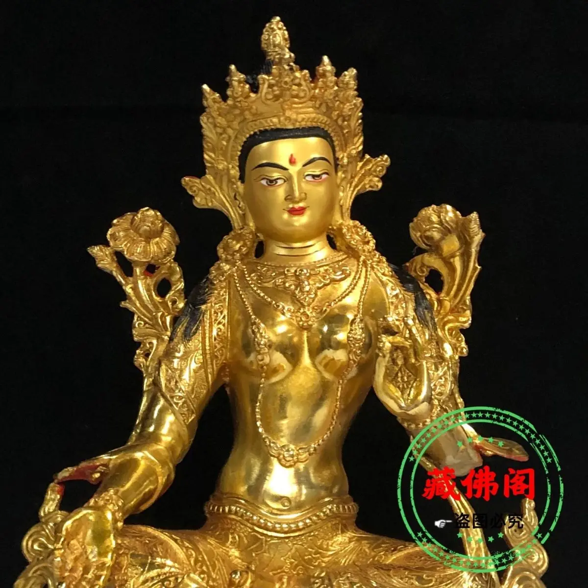 One foot green tara pure copper Tibetan Seiko 10 inch high-end Buddha statue full gilt Guanyin green Tara statue real body shop