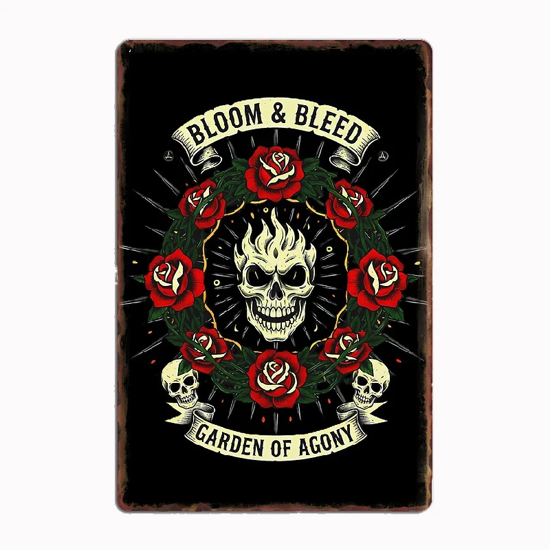 

Bloom & Bleed: Gothic Skull Rose Wreath Vintage Poster Metal Sign Bar Interior Bedroom Wall Vintage Home Decor Room Decoration
