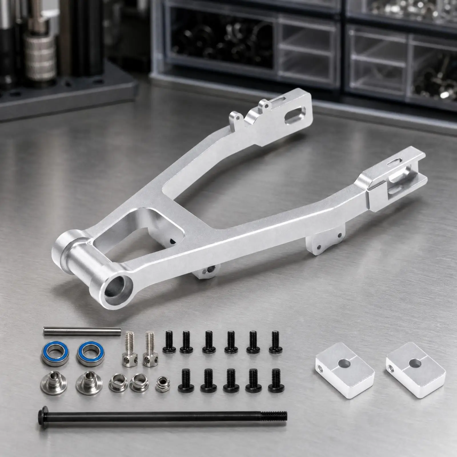 RC Motorcycle Rear Swingarm for 1/4 Scale Motorbike Aluminum Alloy Wheel Mount with Adjustable Chain Slots
