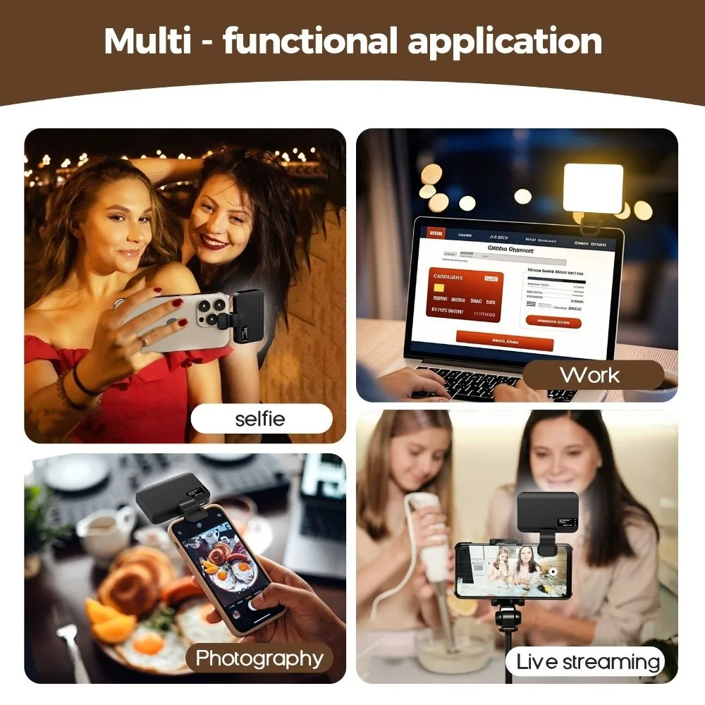 800/1000mAh LED Selfie Light 3 Modes Adjustable Brightness Mini Selfie Light USB Rechargeable Clip Ring Flash Light Laptop Use