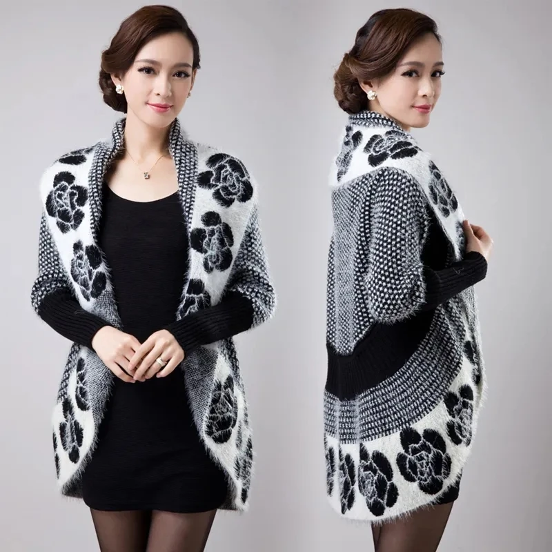 Autumn Winter New Cape Shawl Women Long Sleeved Knitted Cardigan Sweater Korean Loose Middle Aged Female Knit Sweater Shawl Coat