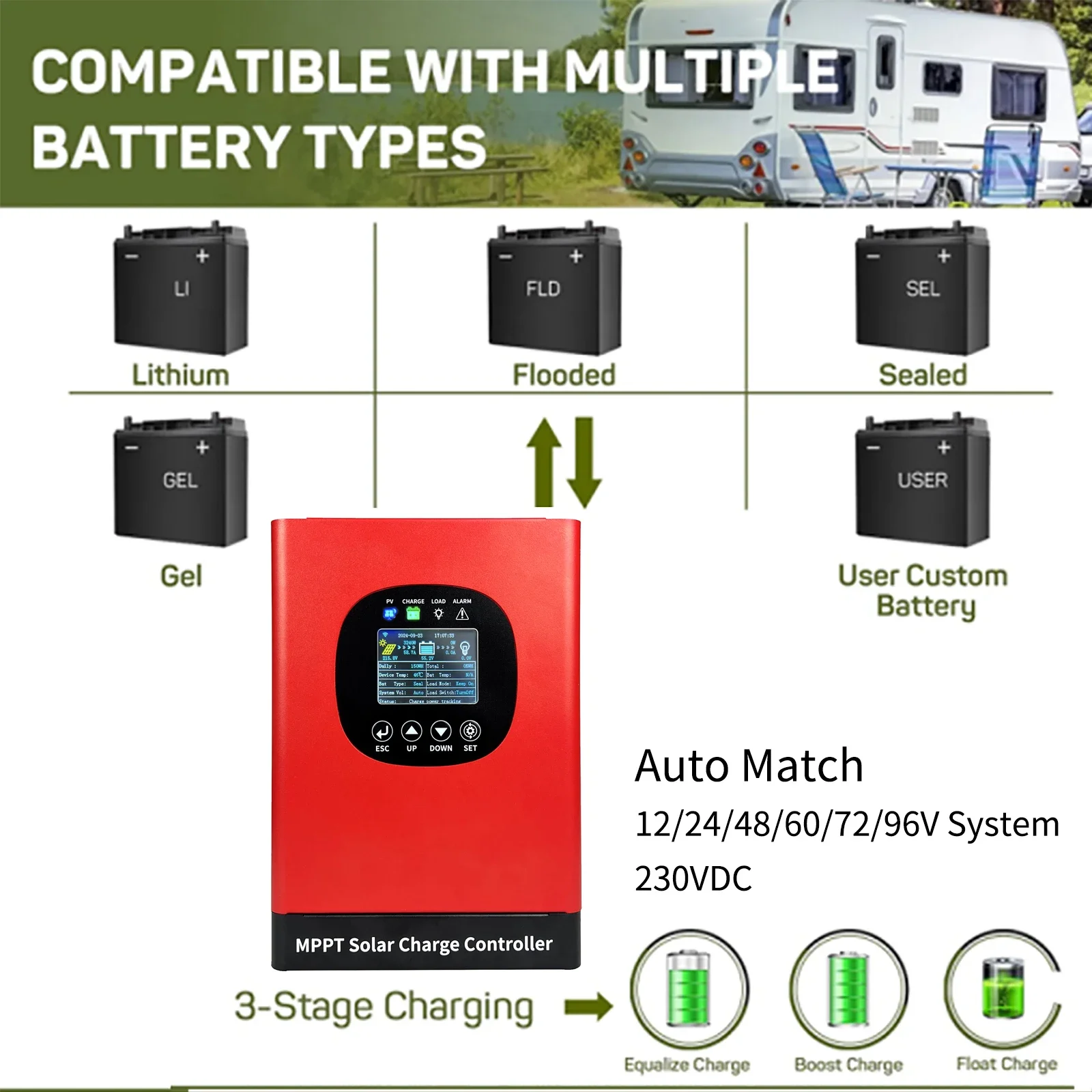 

12-96V 60A 80A 5000W MPPT Solar Battery Charge Controller Built IN WIFI Device Support APP Monitor For Lifepo4 GEL Lead Acid