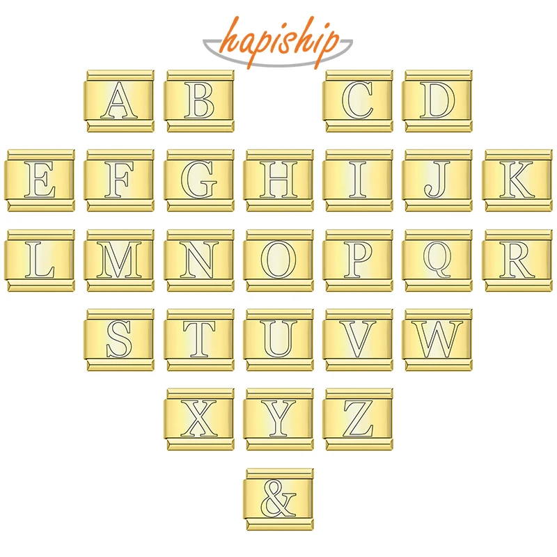 Hapiship 2025 New Women Golden 26 Letters A-Z Italian Charm Fit 9mm Stainless Steel Bracelet Jewelry Drop Shipping DJ1600