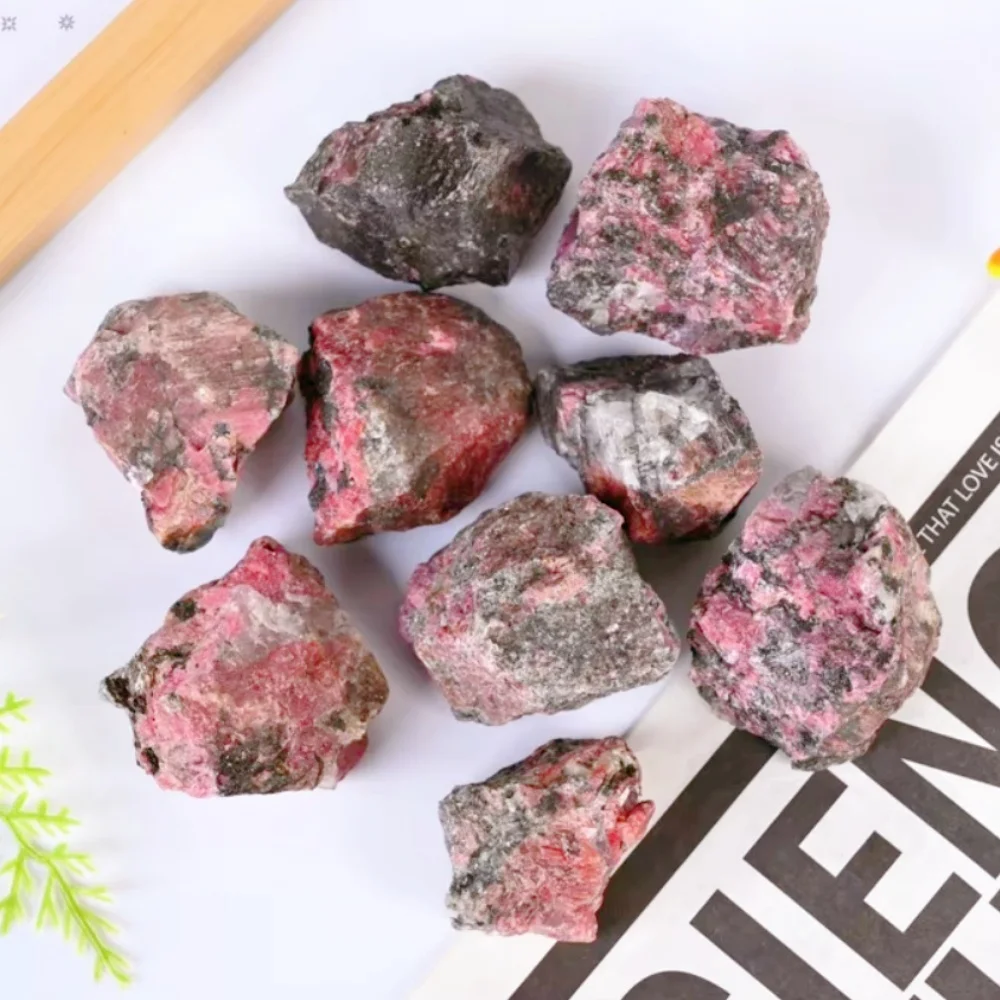 حجر الرودونيت الكريستالي الطبيعي الوردي مع عينة معدنية شفاء سوداء للتأمل كريستال الأحجار الكريمة ديكور غرفة الكوارتز #6