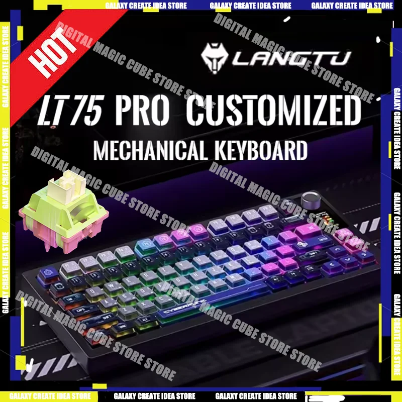 

LANGTU LT75Pro Беспроводная механическая раскладка клавиатуры Металлическая ручка Индивидуальная прокладка RGB с возможностью горячей замены Светодиодный цветной экран Трехрежимный Bluetooth