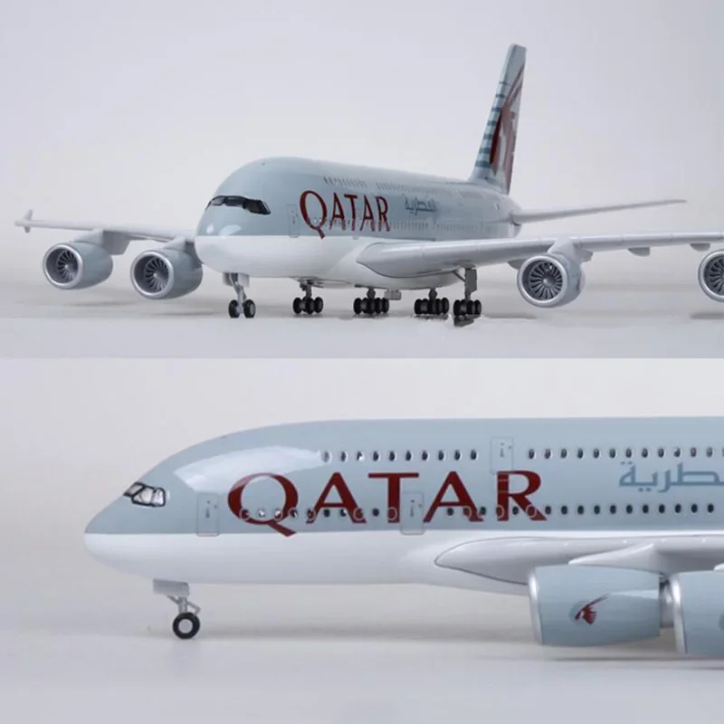 1/160 Scale 50.5CM Airplane A380 QATAR Airline Model W Light and Wheel Diecast Plastic Resin Plane For Collection