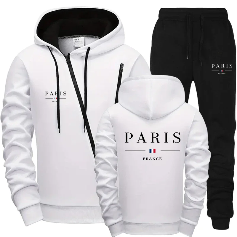 

Casual Autumn Winte Sport Fashion Dailyr Hoodie Comfort Single Sweatshirt Top Pants Men Versatile Diagonal Zipper Jacket Jogging