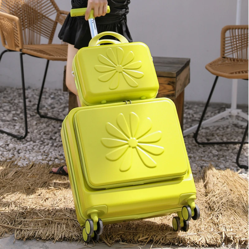 Reizen Vrouwen Rolling Voorste Opening Bagage Sets Student Trolley Case 20 ''Carry Ons Cabine Bagage 2 Stuks Op Wielen bagage Set