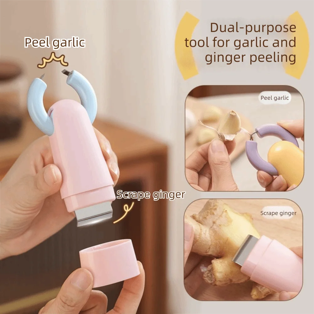 2in1 Garlic Peeler Clip Structure Peeling Function Ginger Scraper Stainless Steel Comfortable Grip Ginger Skin Removal Tool Home