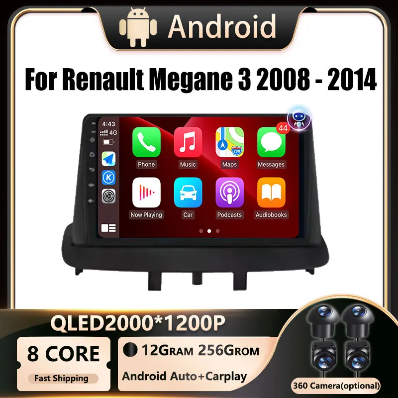 Android OS For Renault Megane 3 2008 - 2014  CarRadio Multimedia Video Player GPS Carplay QLED Screen Auto Stereo DVR 4G