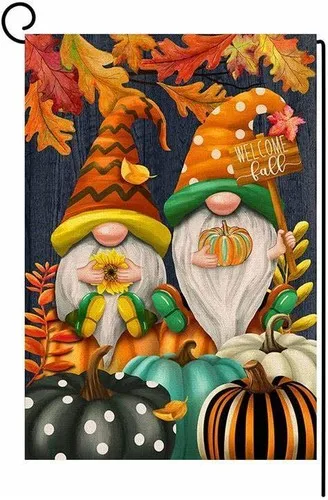 I love Fall Gnome Husband Wife Sunflower Pumpkin Halloween Garden Flag ❤️blt7j2 HHJ LLG