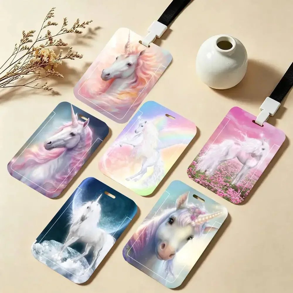 Cartoon Magic Unicorn Dreams Rainbow Nordic   Card Holder Neck Strap Pendant Door Badge Holder Lanyards Keychain Work Credential