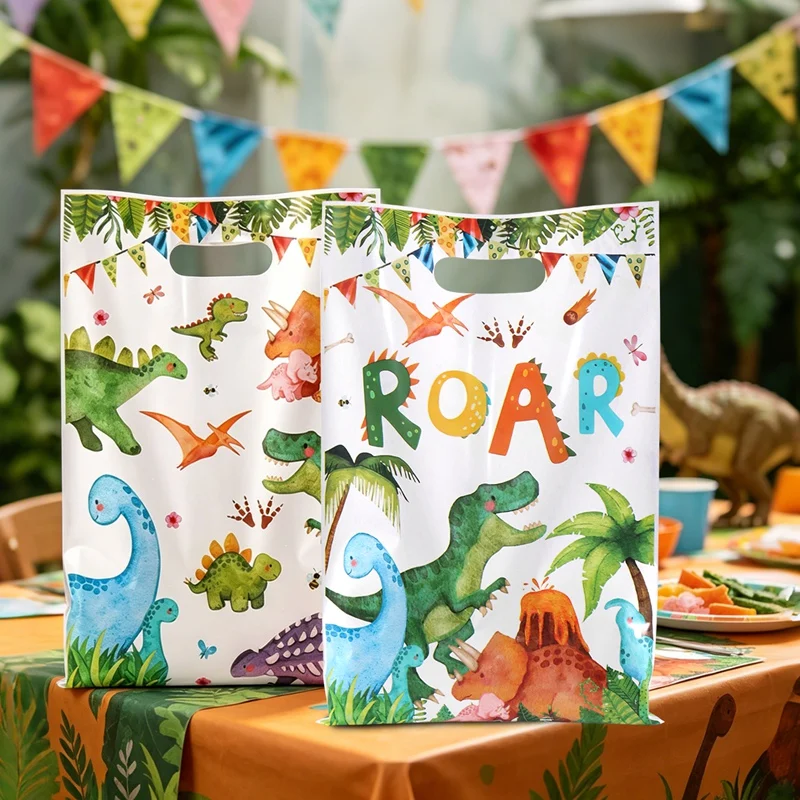 10/20/50 Stück Dinosaurier-Geschenktüten aus Kunststoff, gemischte Cartoon-Partytüten mit Brüllmotiv, geeignet für Dekorationen für die erste Geburtstagsfeier – Detail 2