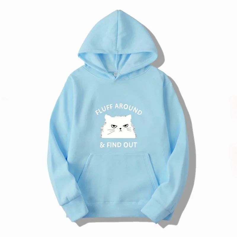 Men Women Hoodies Fashion White Cartoon Cat Printed Graphic Sweatshirts Loose Casual Harajuku Hooded Pullover Sportwear