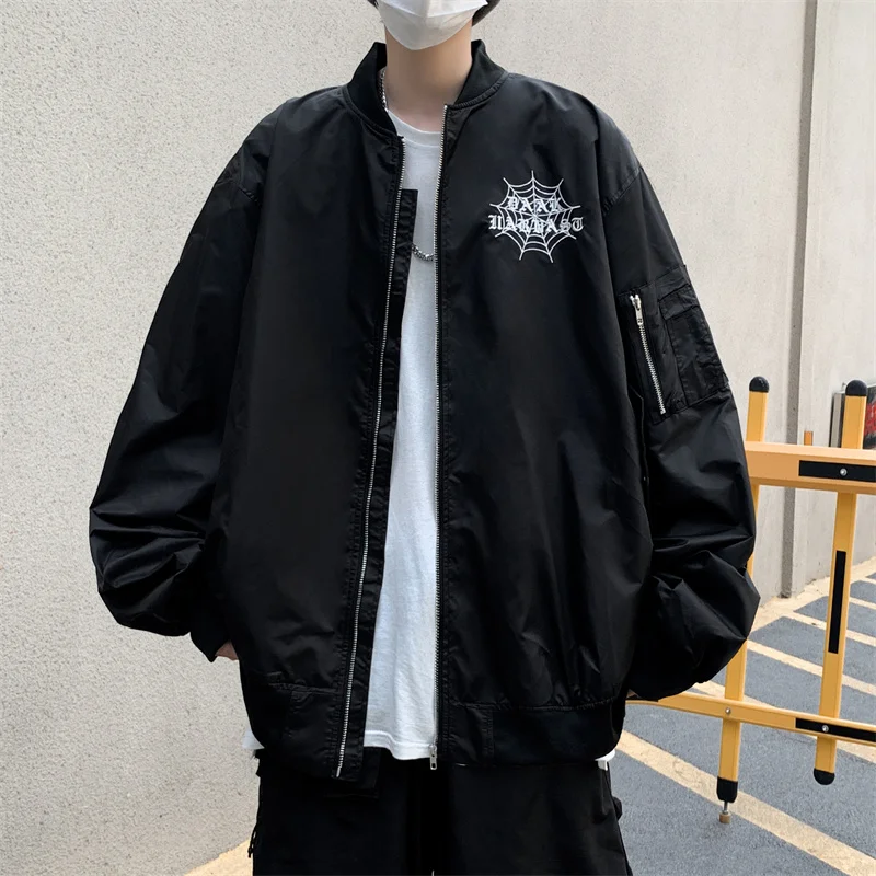 

American Style Pilot Jacket Men's Loose Fit Zipper Pocket Design Street Style Baseball Coat Youth Trend Autumn Outerwear
