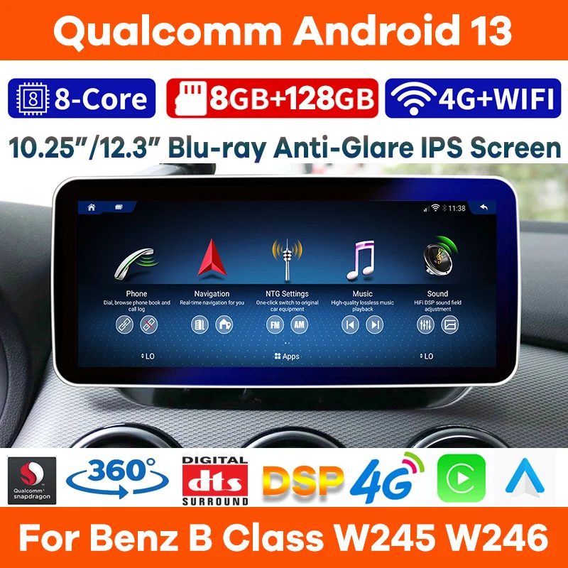 

Qualcomm 8+128G Android 13 Car Video for Mercedes Benz B Class W245 W246 Auto Radio Stereo GPS CarPlay Screen Head Unit 4G BT